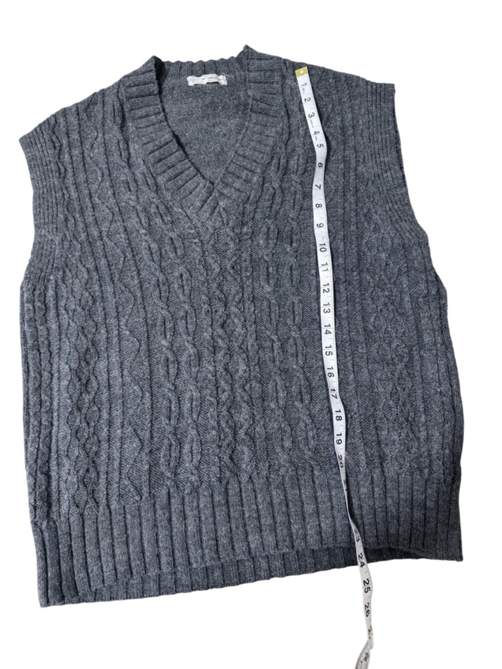 Anthropologie Gray Cable Knit V-Neck Sweater Vest - Picture 3 of 7